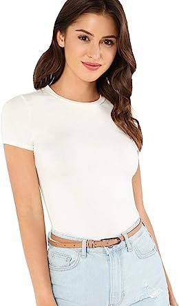 Women's Solid Basic Tee Round Neck T-Shirt Tops