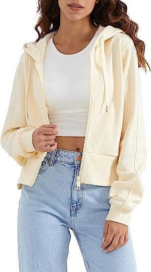 Women's Zip Up Hoodie Long Sleeve Cropped Sweatshirt