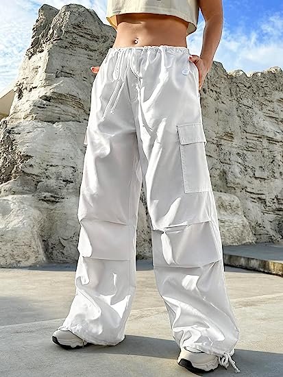 Women's Flap Pocket Side Drawstring Waist Cargo Pants