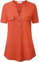 Women's Zip Front V-Neck Short Sleeve Work Casual Top