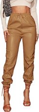 Women's Drawstring High Waisted Cropped Tapered Pu Leather Pants