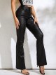 Women's High Waisted Flare Leg PU Leather Long Pants Trousers