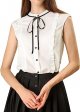 Women's Cute Tie Neck Ruffle Solid Color Sleeveless Shirt