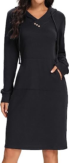 Long Sleeve Dress for Women Lightweight Pocket Hoodie Dress