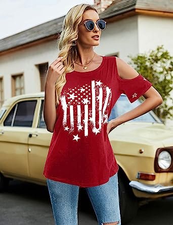 American Flag Women Red White and Blue Shirts