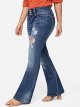 Women's Vintage Low Waist Ripped Button Up Bootcut Jeans