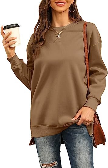 Women's Drop Long Tops Casual Crewneck Sweatshirts