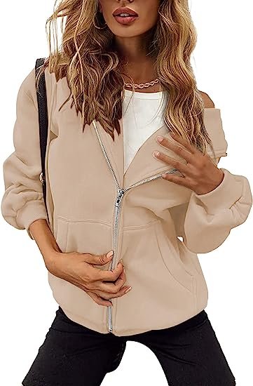 Womens Hoodie Casual Oversized Zip Up Sweatshirts