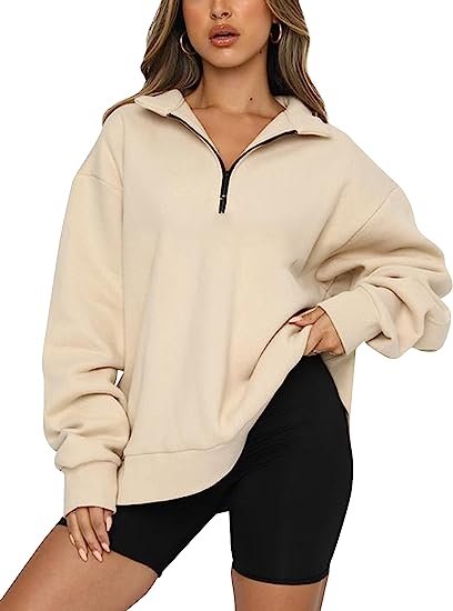 Womens Half Zip Sweatshirt Oversized Long Sleeve Jacket