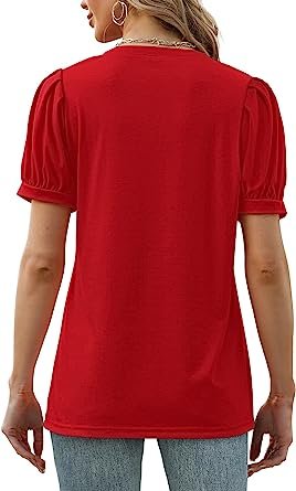 Womens Summer Tops Puff Short Sleeve V Neck T Shirts