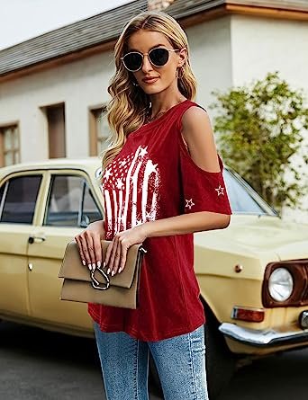 American Flag Women Red White and Blue Shirts