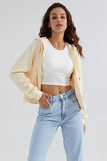 Women's Zip Up Hoodie Long Sleeve Cropped Sweatshirt