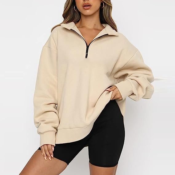 Womens Half Zip Sweatshirt Oversized Long Sleeve Jacket