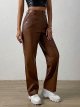 Women's Faux Leather Straight Leg Zipper Fly Long Pants