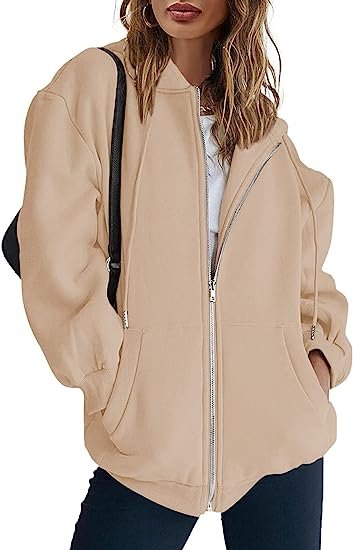 Womens Hoodie Casual Oversized Zip Up Sweatshirts